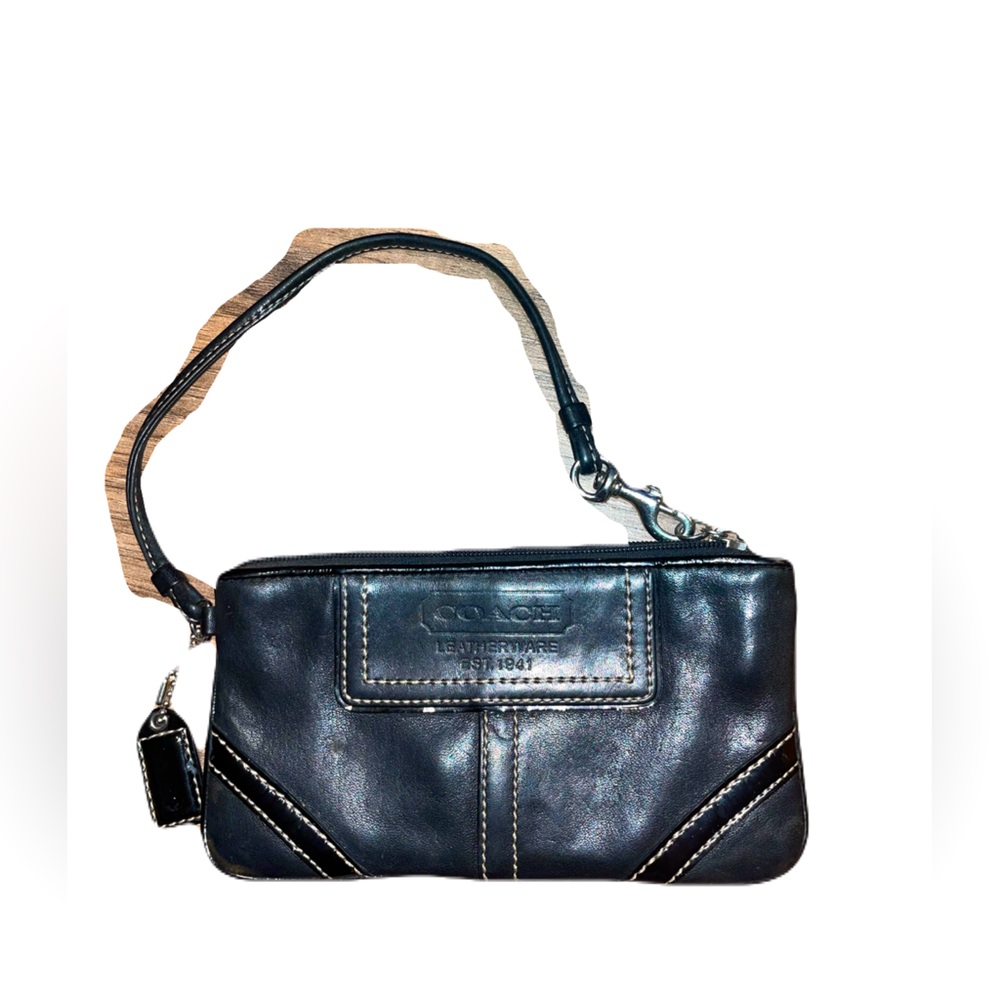 Coach black leather wristlet clutch